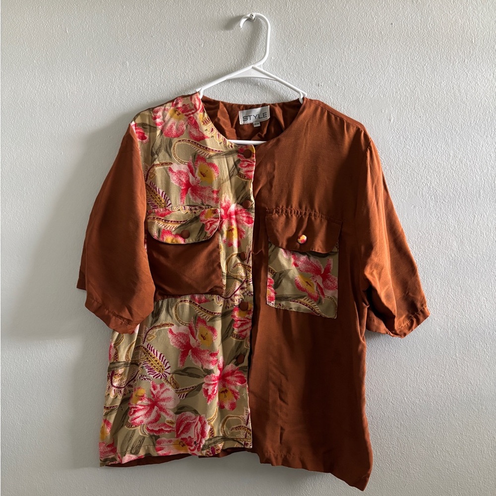 Vintage Floral Patchwork Button-Up Shirt